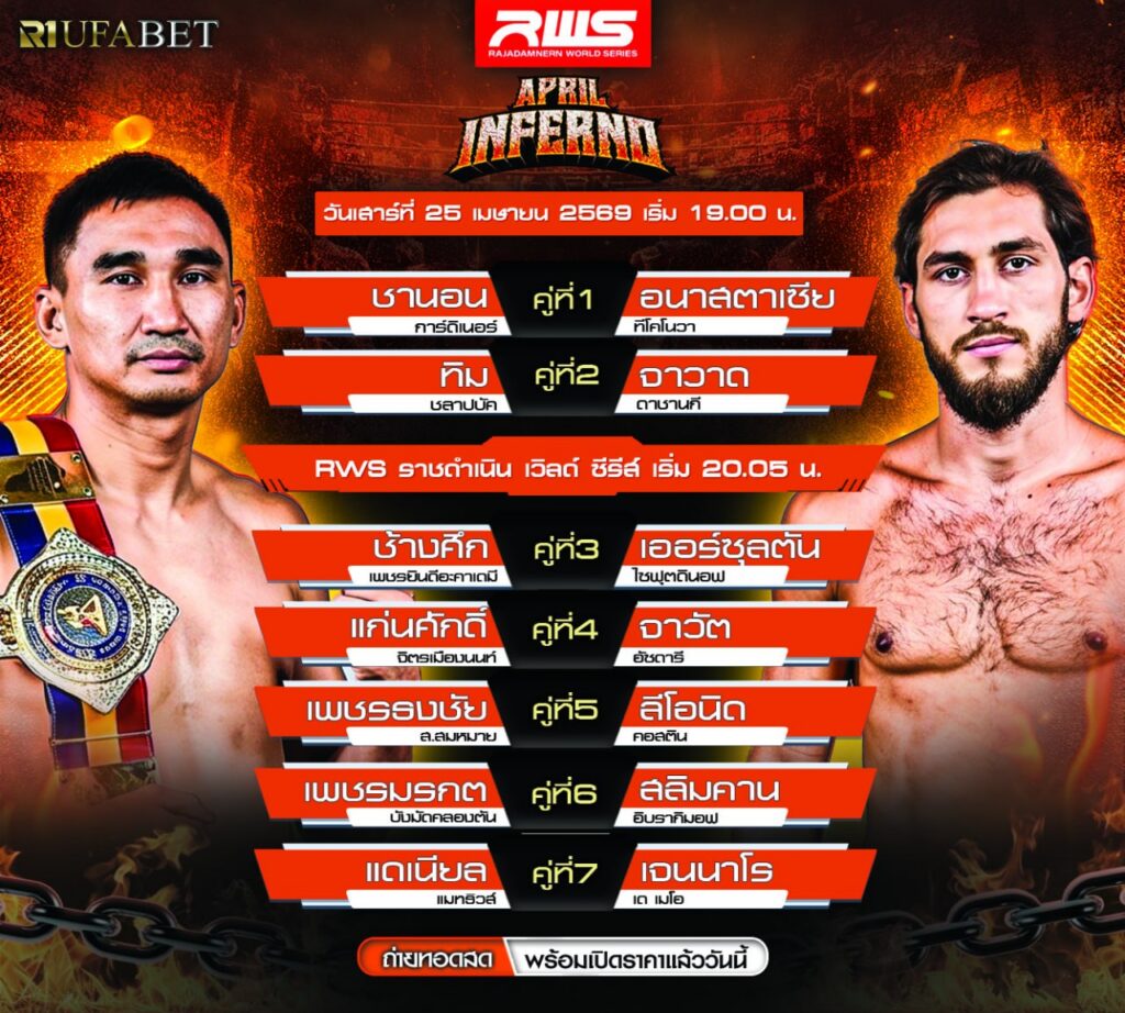 โปรแกรมมวยไทย วันอาทิตย์ที่ 26 เมษายน 2569 พร้อมลิ้งก์ดูมวยสด ถ่ายทอดสดครบทุกคู่ 